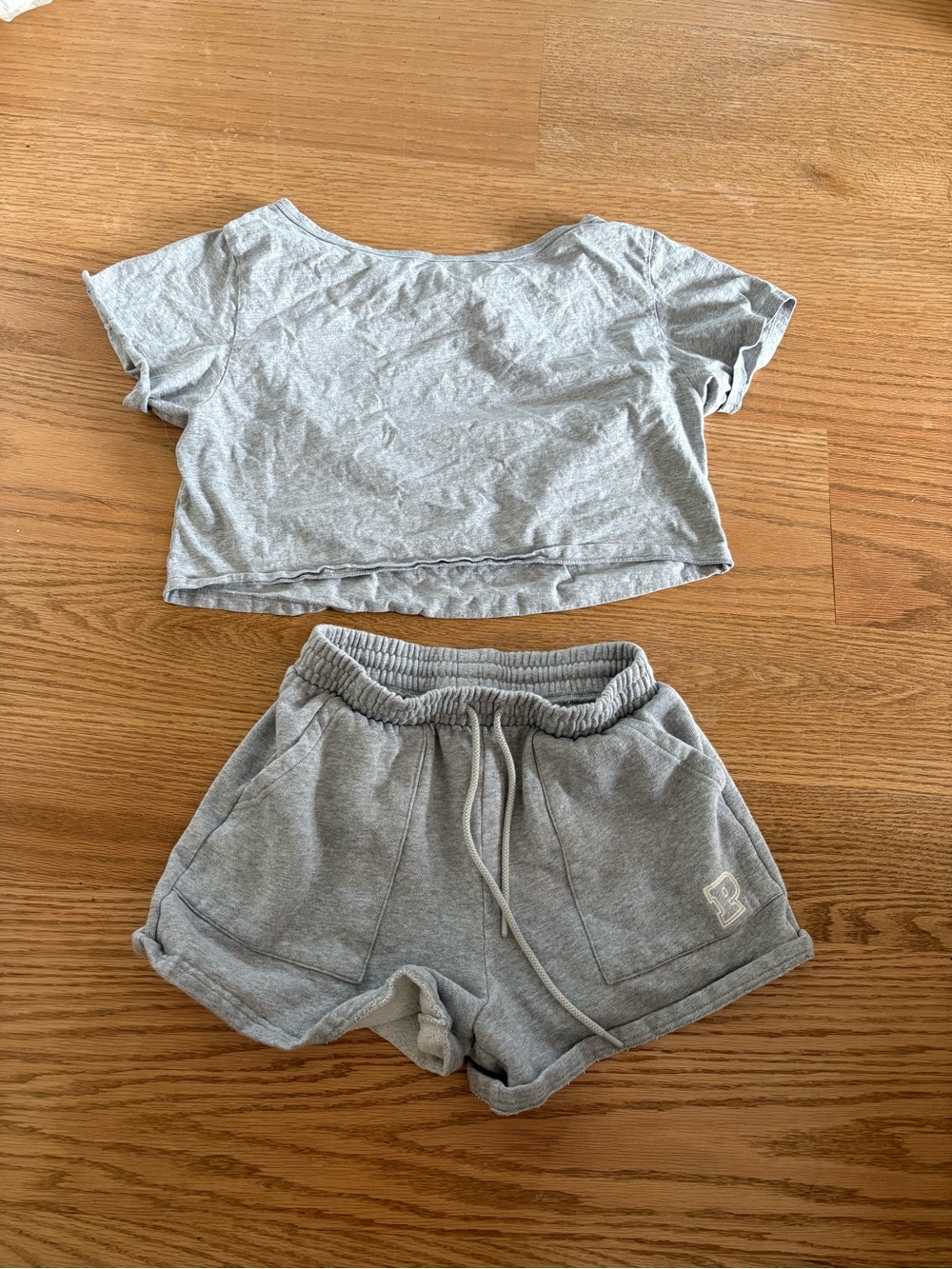 Gray Lounge Crop Top & Drawstring Shorts Set